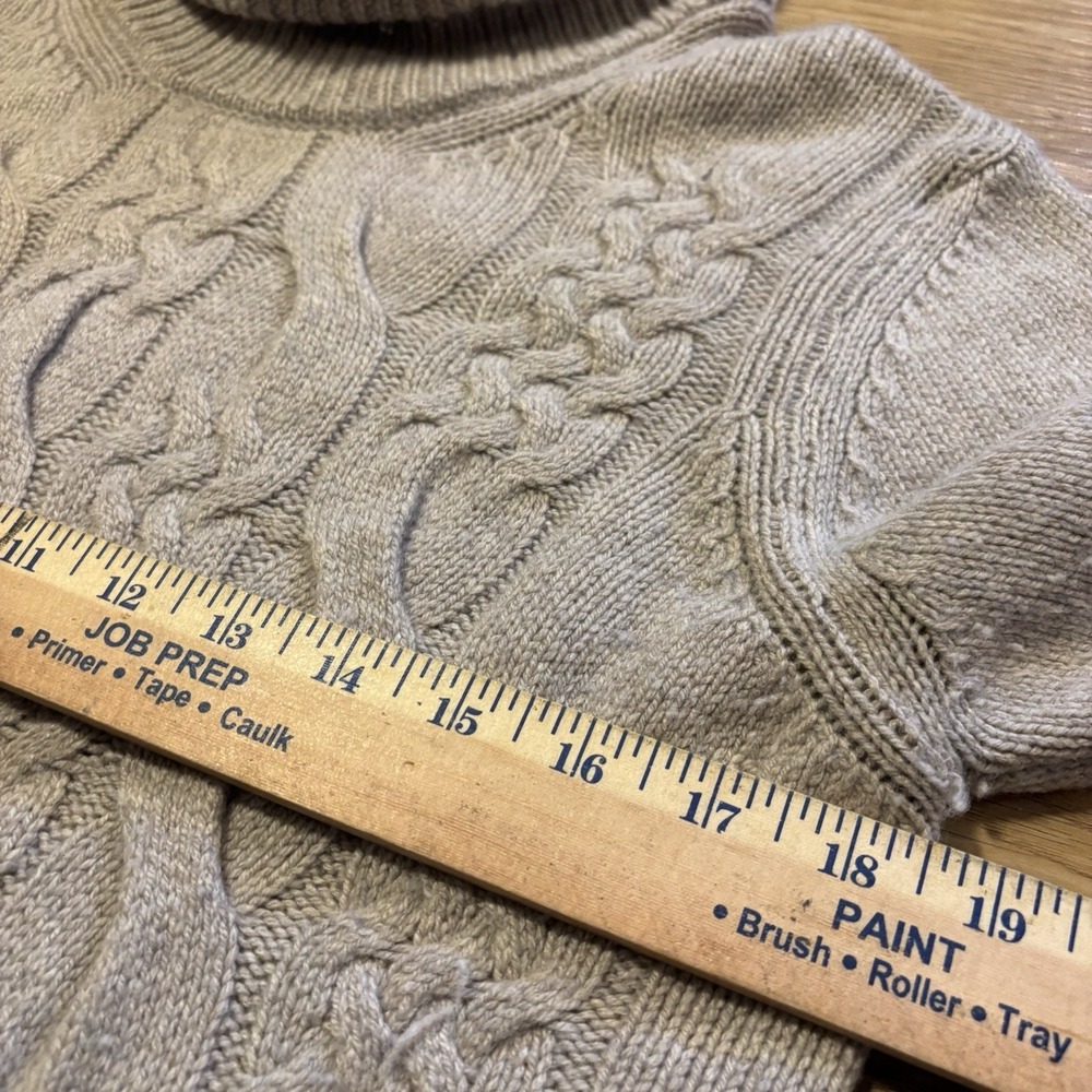 Massimo Dutti Cable Knit Sweater Dress Womens L Beige Turtleneck Cashmere Italy - Picture 7 of 9